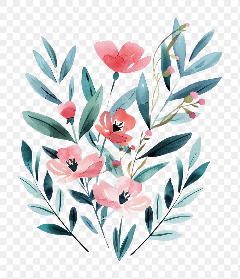 PNG  Cute floral art embroidery graphics.