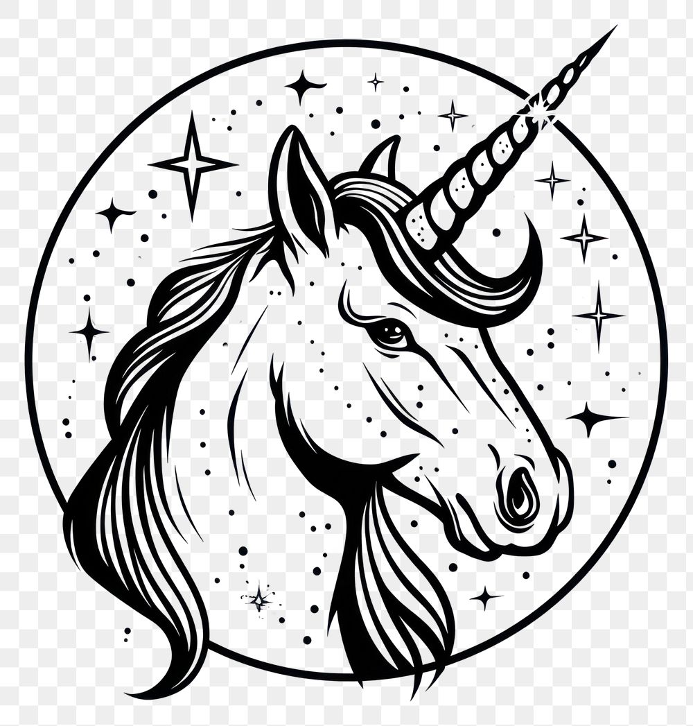 PNG Surreal aesthetic unicorn logo art illustrated drawing.