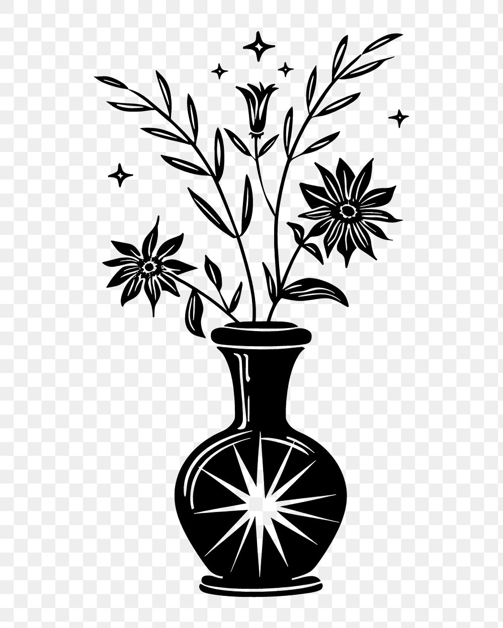 PNG Surreal aesthetic flower vase logo art pottery stencil.