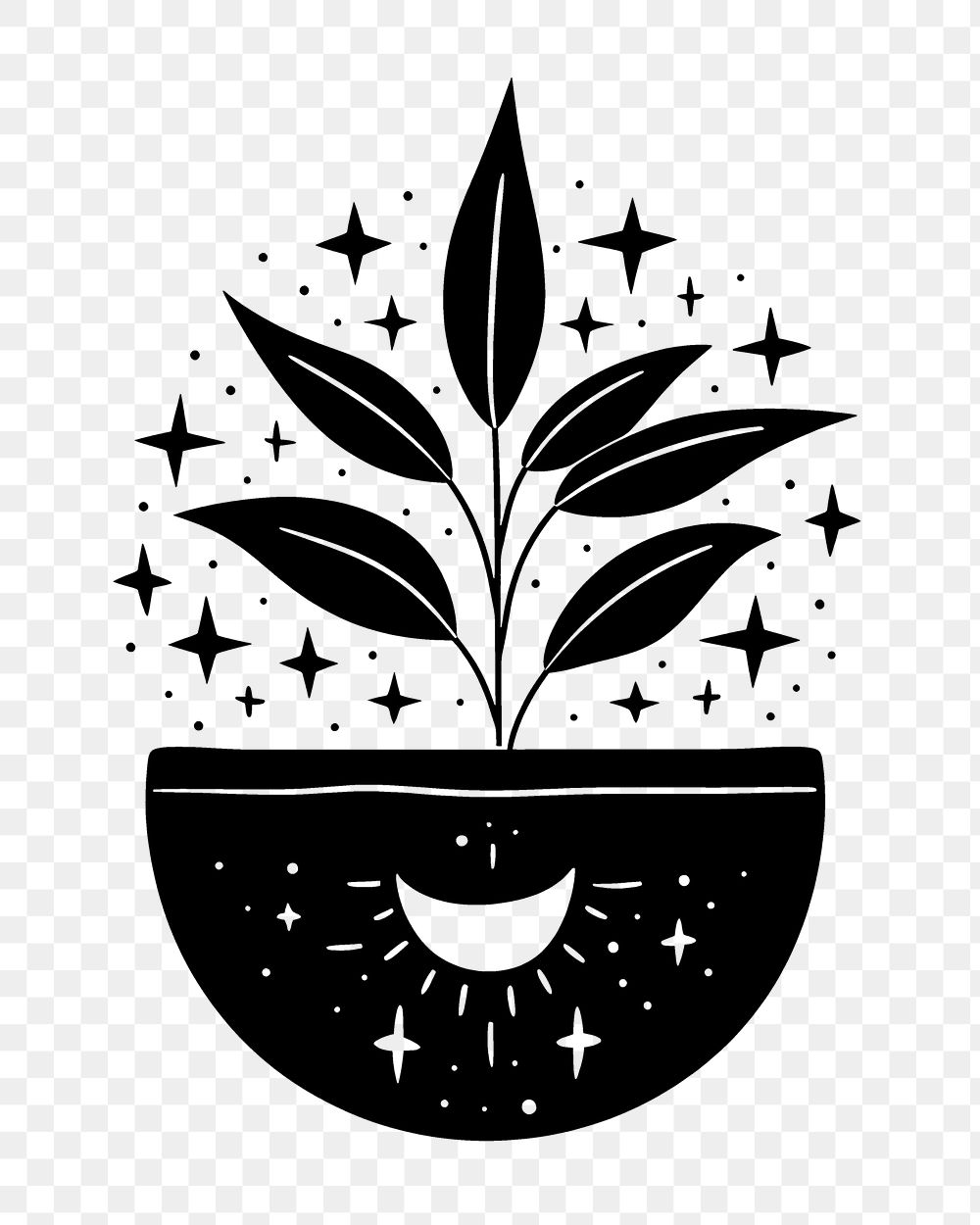 PNG Surreal aesthetic plant pot logo beverage stencil symbol.