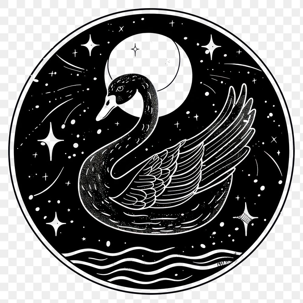 PNG Surreal aesthetic swan logo waterfowl animal symbol.