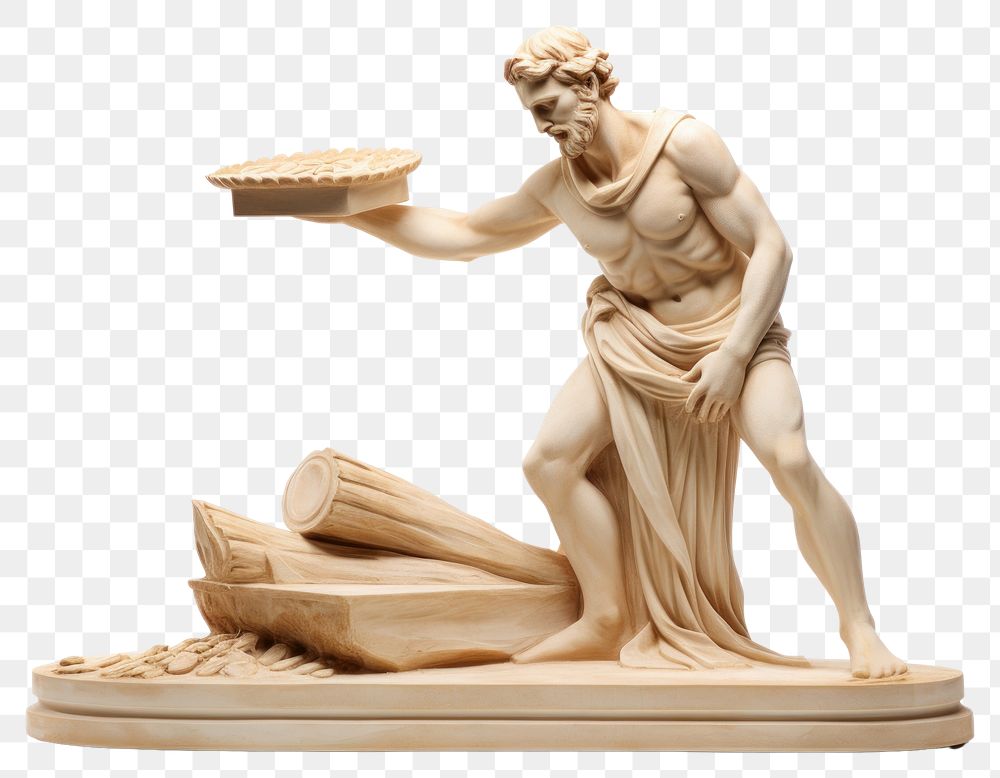 PNG  Greek sculpture cooking a pizza statue figurine person.