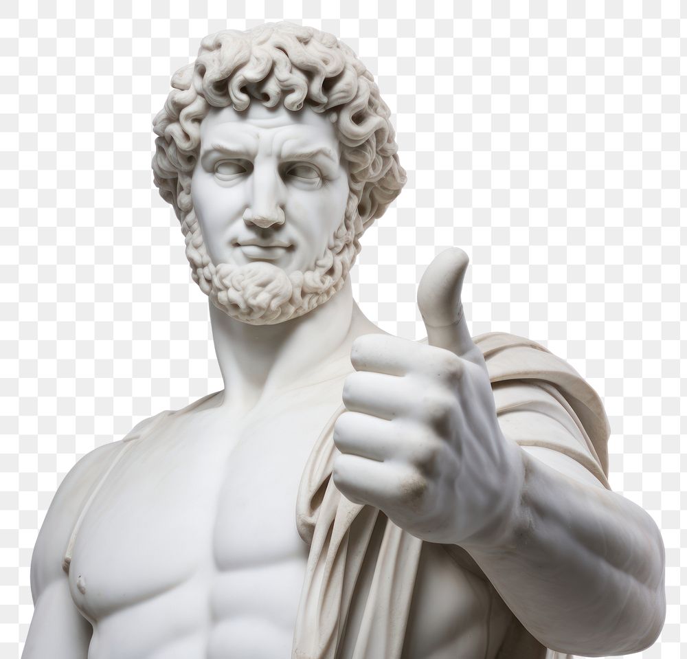 PNG  Greek sculpture doing thumbs up statue clothing apparel.
