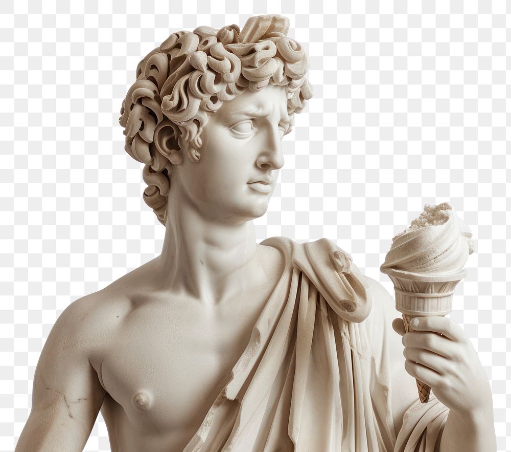 PNG  Greek sculpture holding an ice cream statue dessert person.