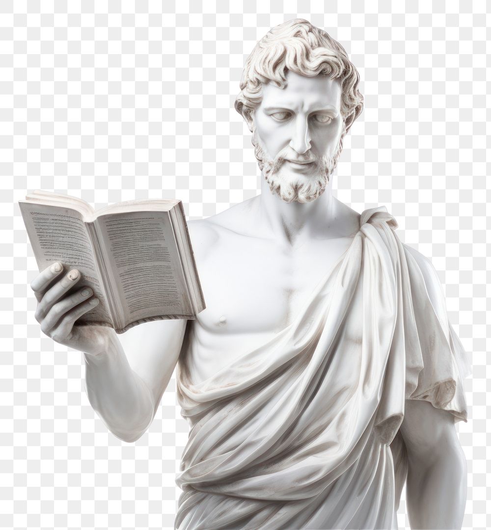 PNG  Greek sculpture holding book statue publication reading.