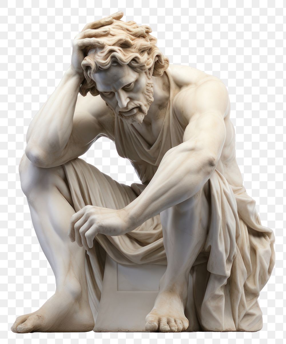 PNG  Greek sculpture in sad mood statue clothing apparel