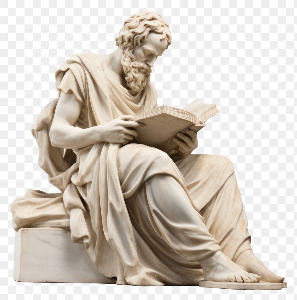 PNG  Greek sculpture reading a book statue person human.
