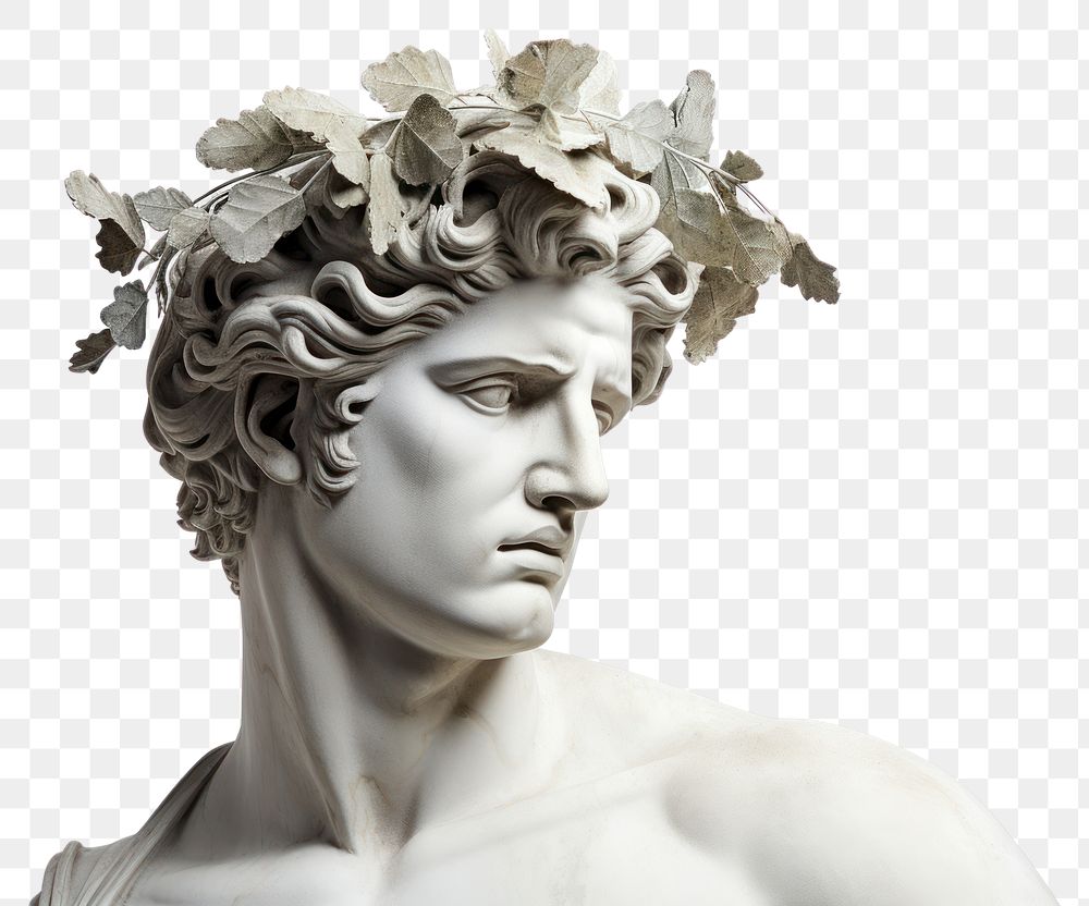 PNG  Greek sculpture wearing leaves crown portrait statue photography