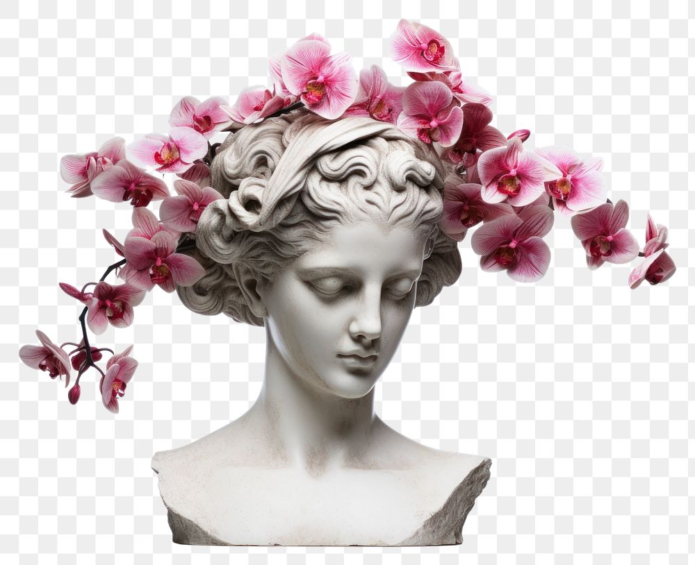 PNG  Greek sculpture wearing orchid crown photography portrait blossom