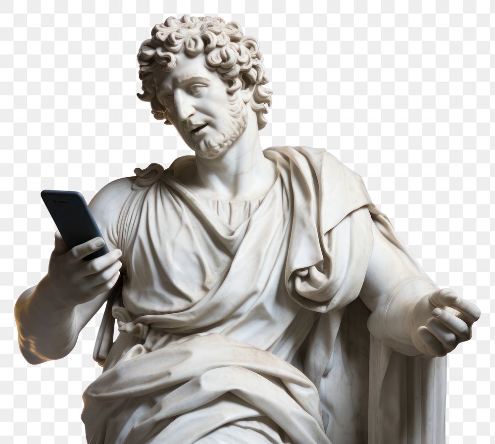 PNG  Greek sculpture holding phone statue electronics person