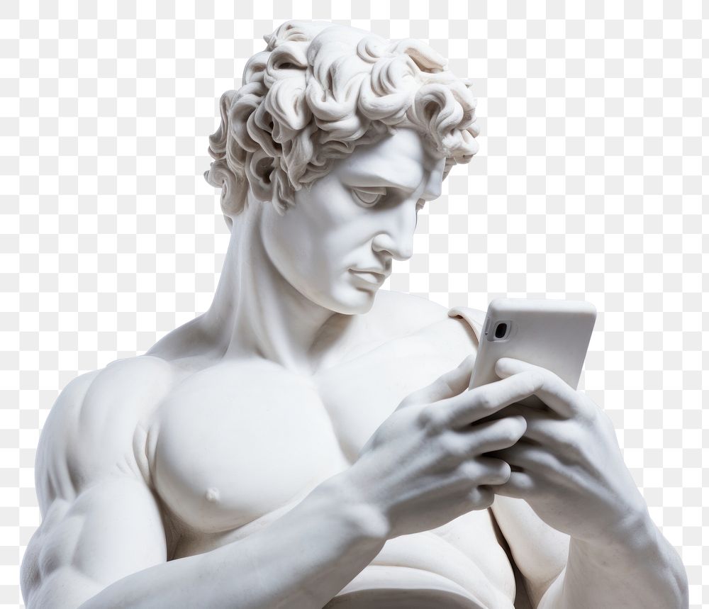 PNG  Greek sculpture holding phone statue person human