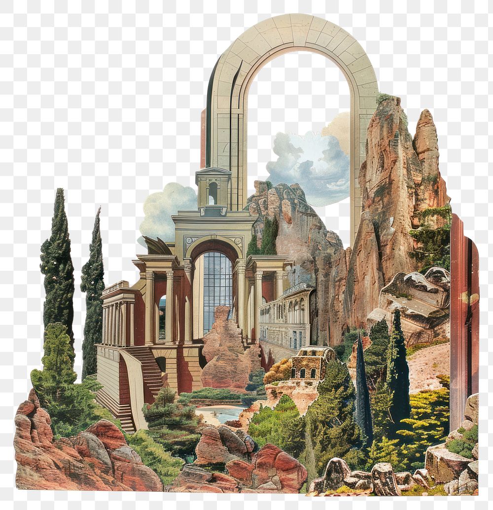 PNG Arch collage cutouts architecture painting building.