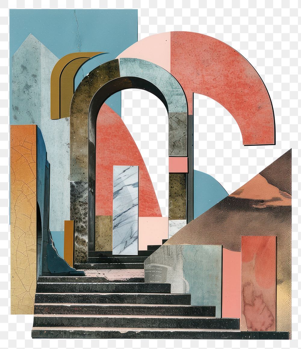 PNG Arch collage cutouts architecture staircase building.