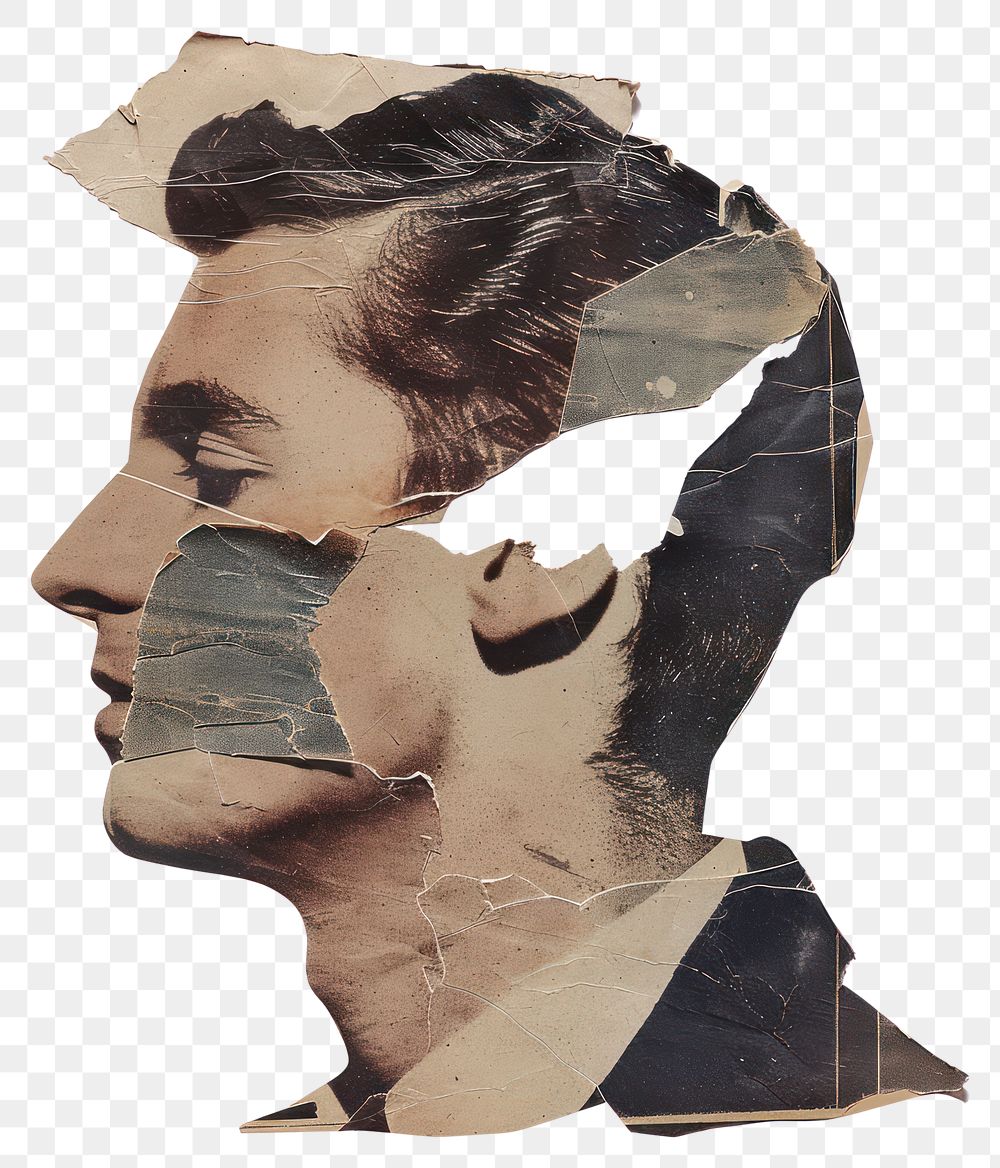 PNG Sad man collage cutouts painting person human.