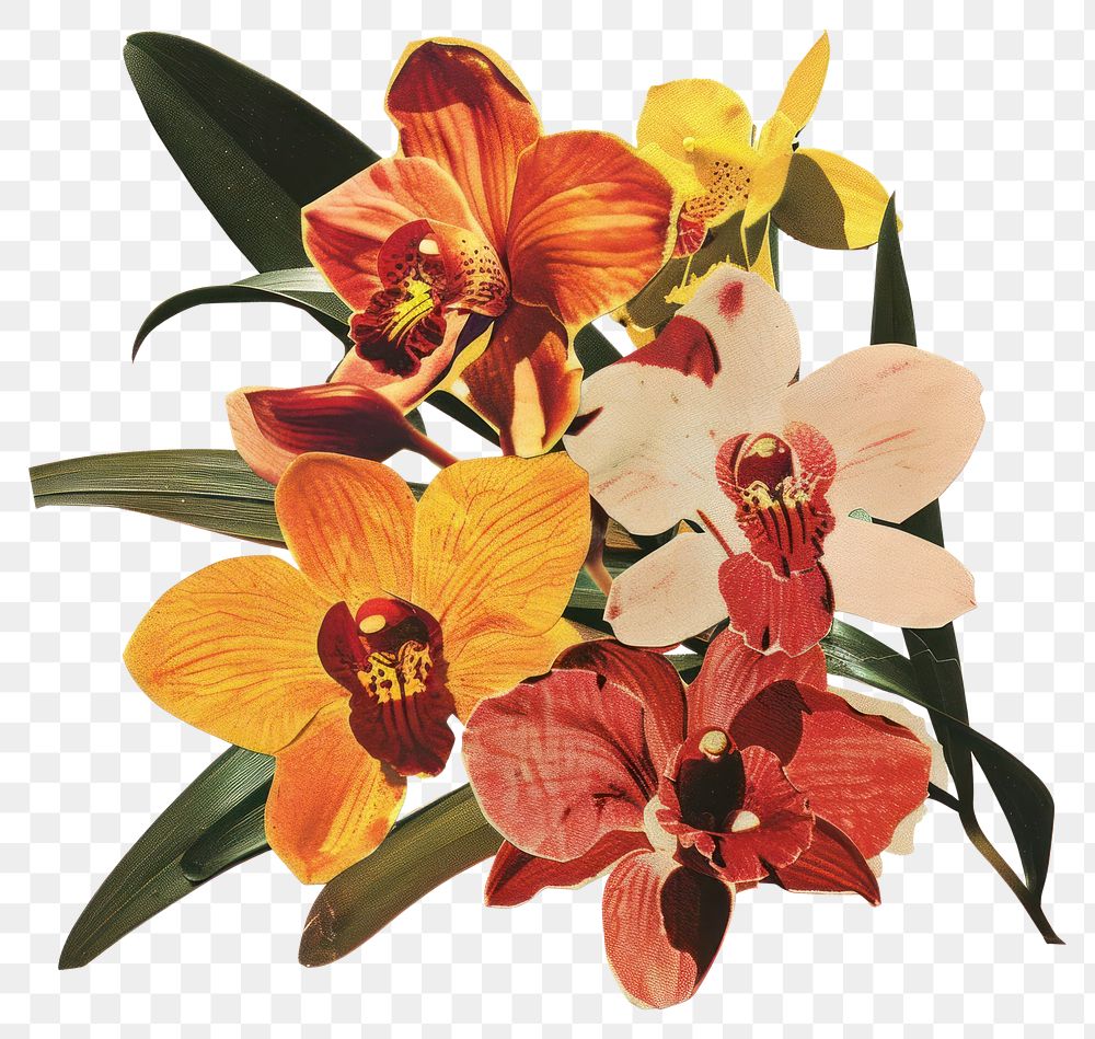 PNG Orchid shape collage cutouts blossom flower anther