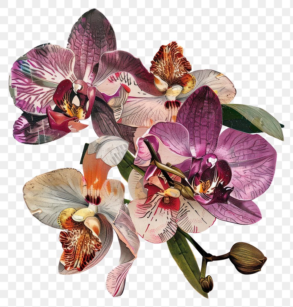 PNG Orchid shape collage cutouts blossom flower plant