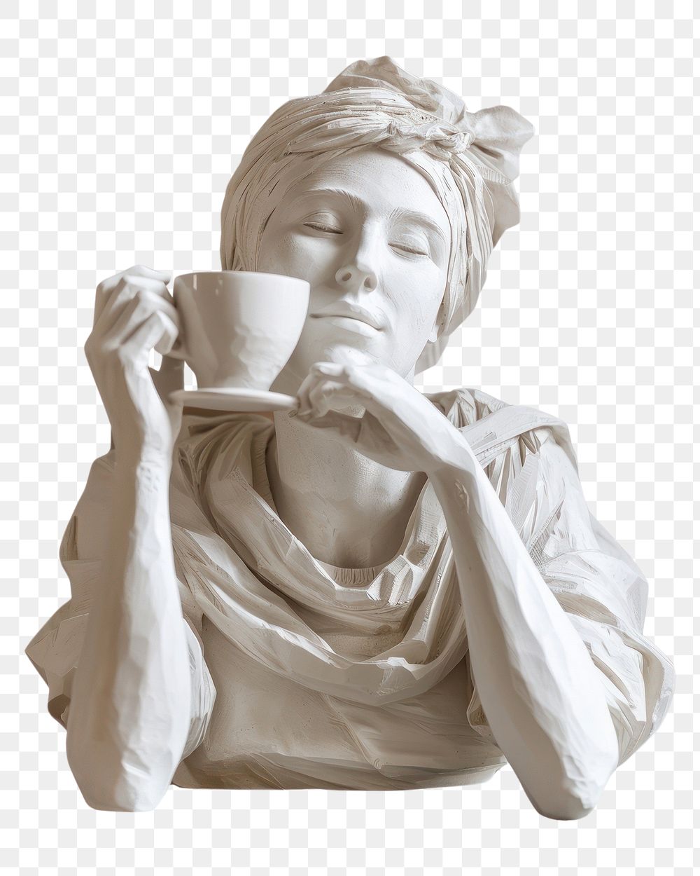 Greek sculpture drink coffee porcelain pottery person