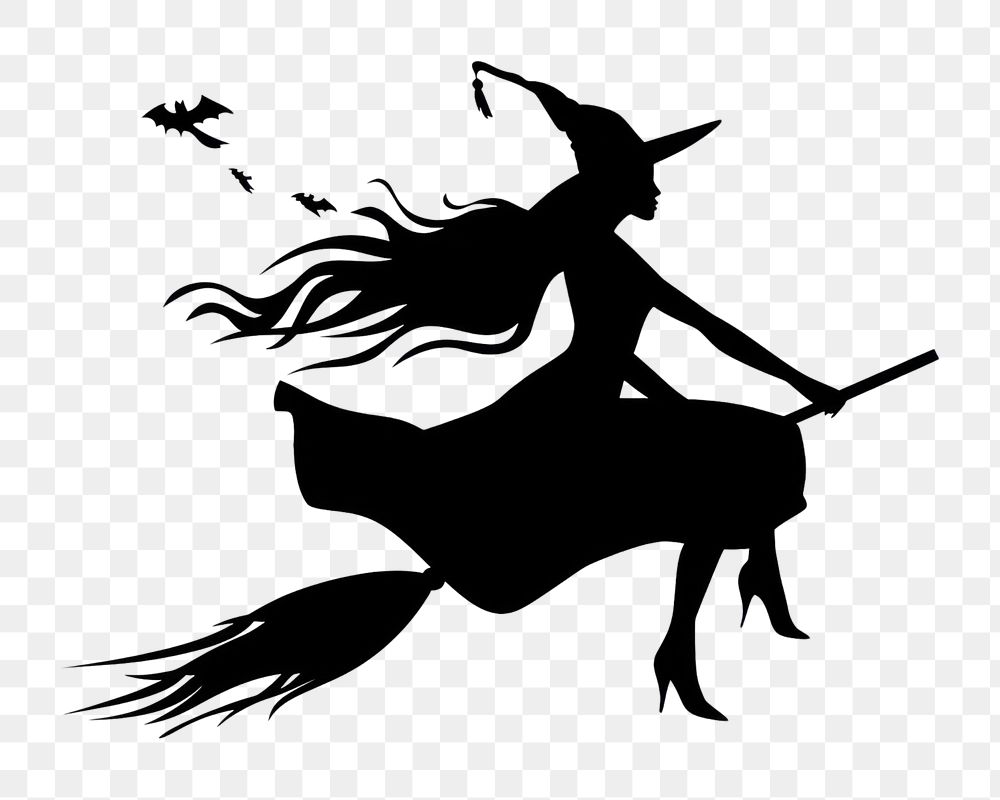 PNG Witch riding broom silhouette stencil animal shark.