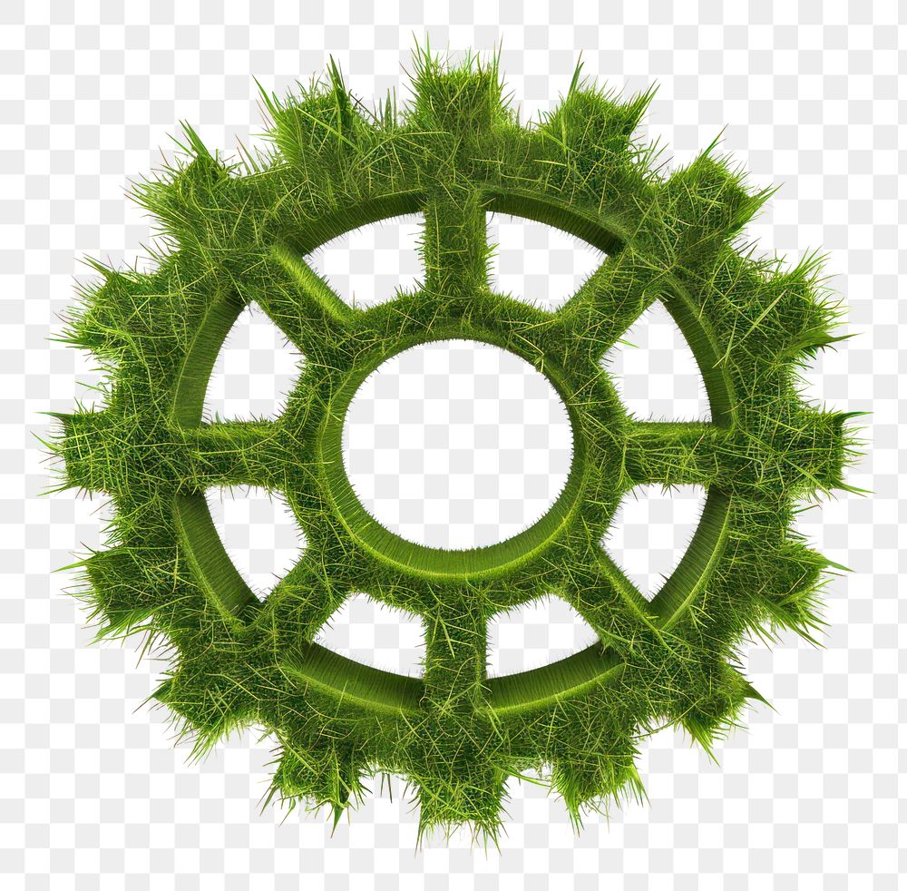 PNG Gear shape lawn green grass chandelier.