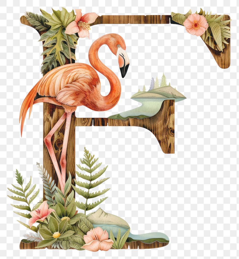 PNG The letter F flamingo nature bird.