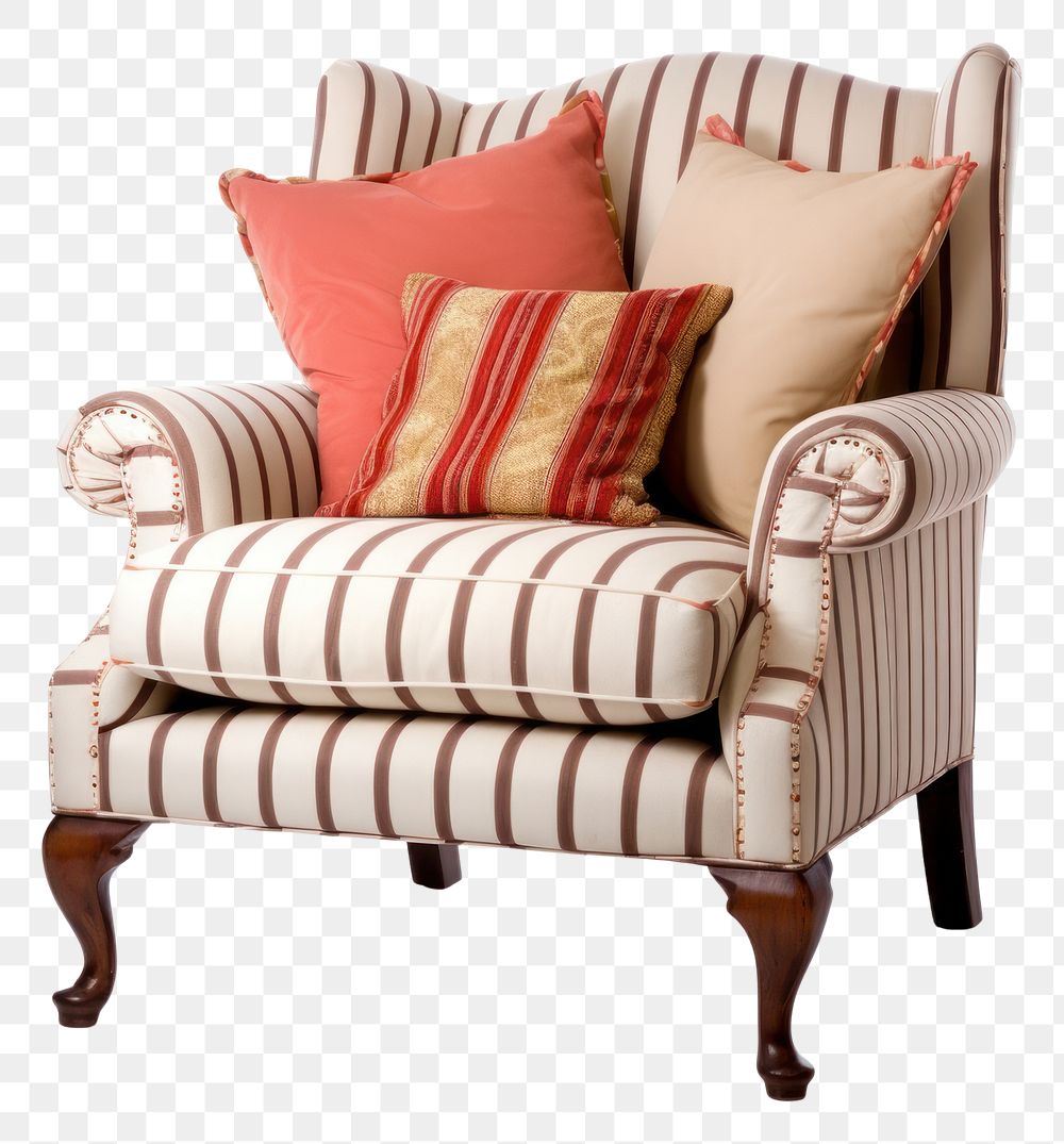 PNG The warm tones striped cottage armchair pillow furniture cushion.