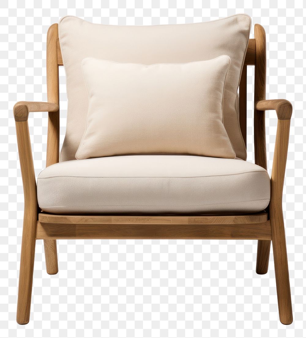 PNG Modern elegant wooden armchair cushion furniture pillow.