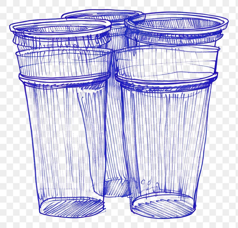 PNG Vintage drawing party plastic cups cylinder bottle shaker.