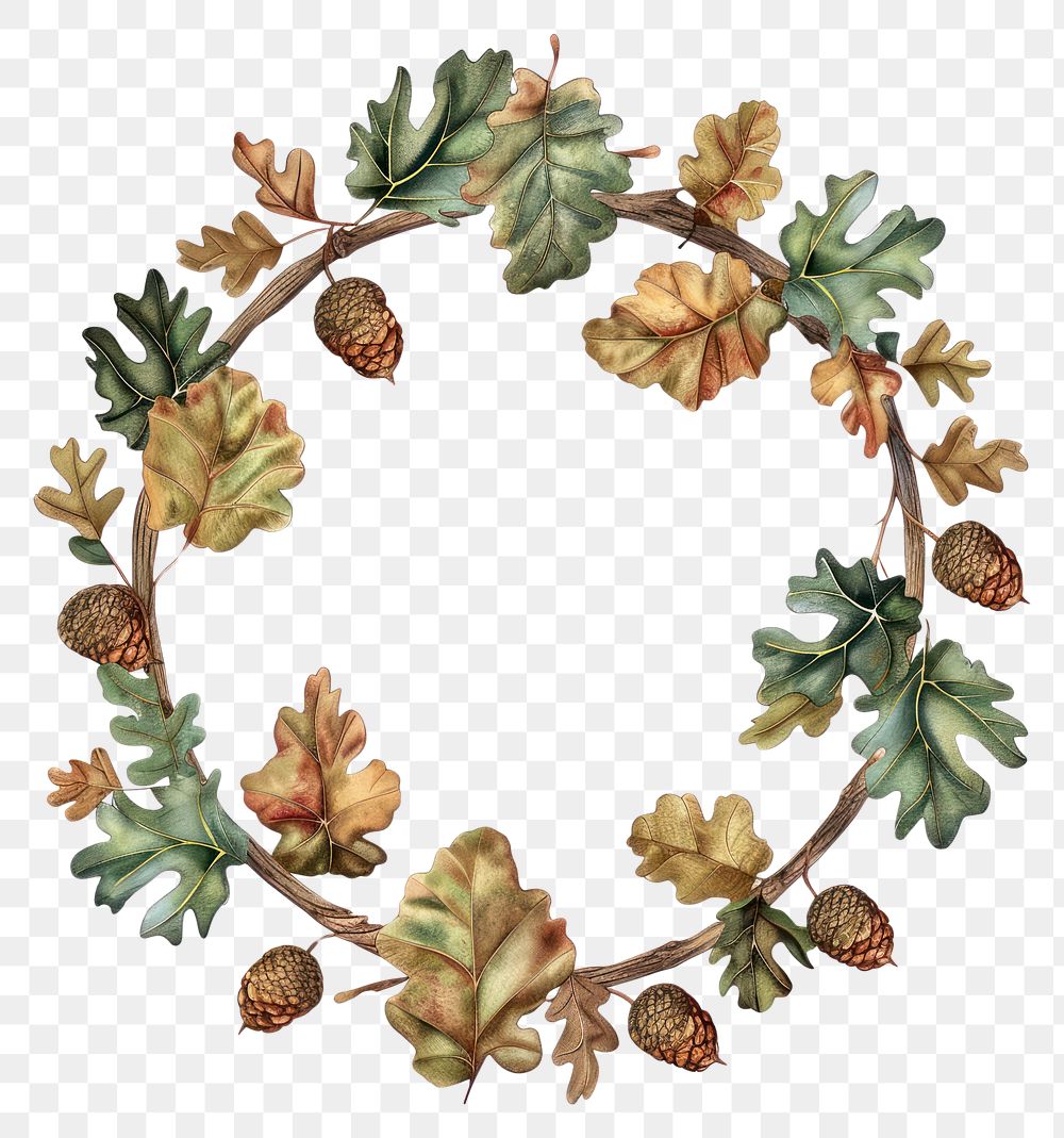 PNG Acorn frame watercolor wreath plant white background.