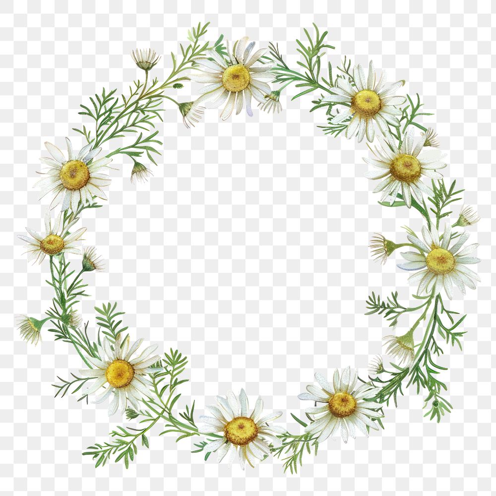PNG Chamomile frame watercolor pattern flower wreath.