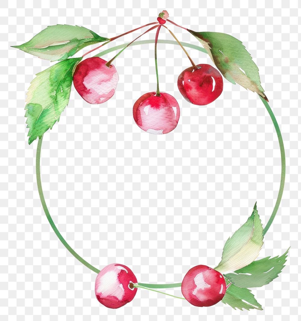 PNG Cherry circle frame watercolor wreath plant food.