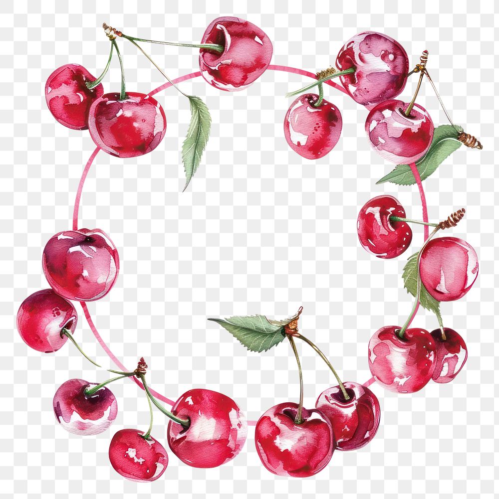 PNG Cherry frame watercolor plant food white background.