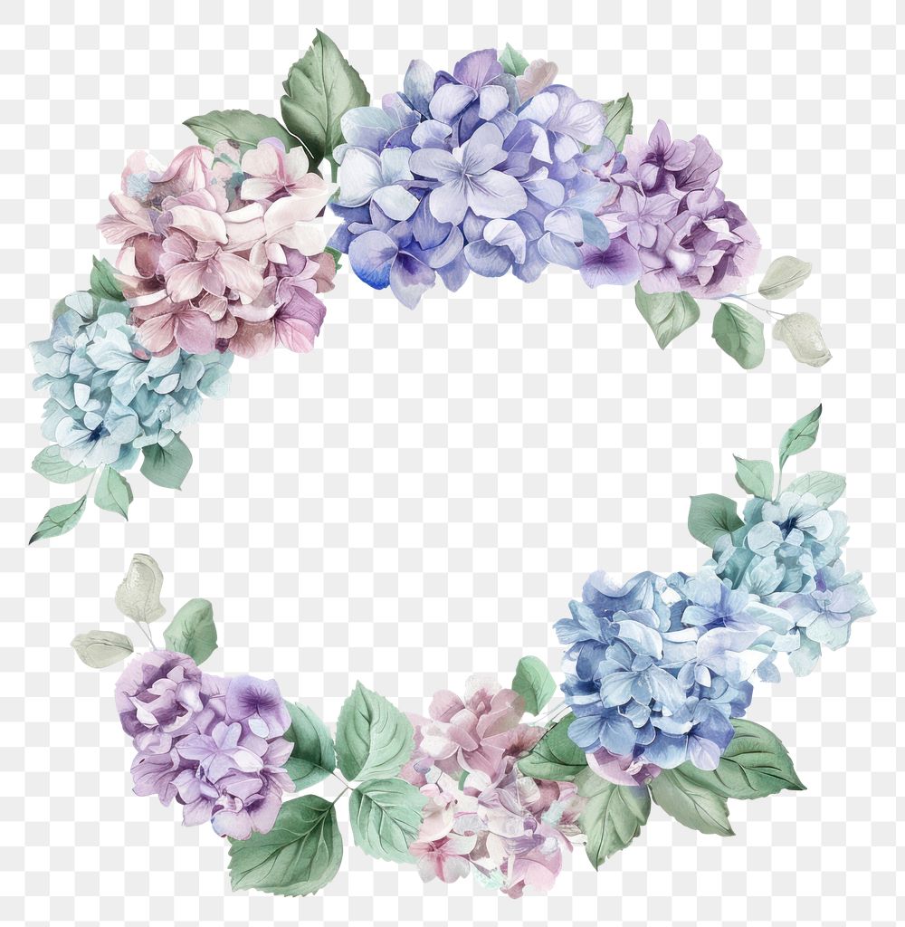 PNG Hydrangea circle frame watercolor flower wreath lilac
