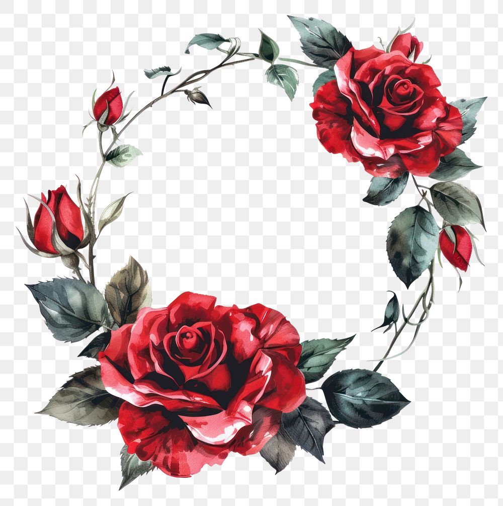 PNG Red rose frame watercolor pattern flower wreath.