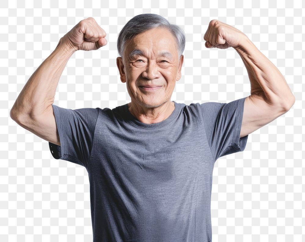 PNG Healthy elder asian man adult white background bodybuilding.