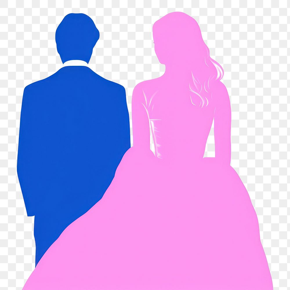 PNG Bride and groom silhouette fashion dress.
