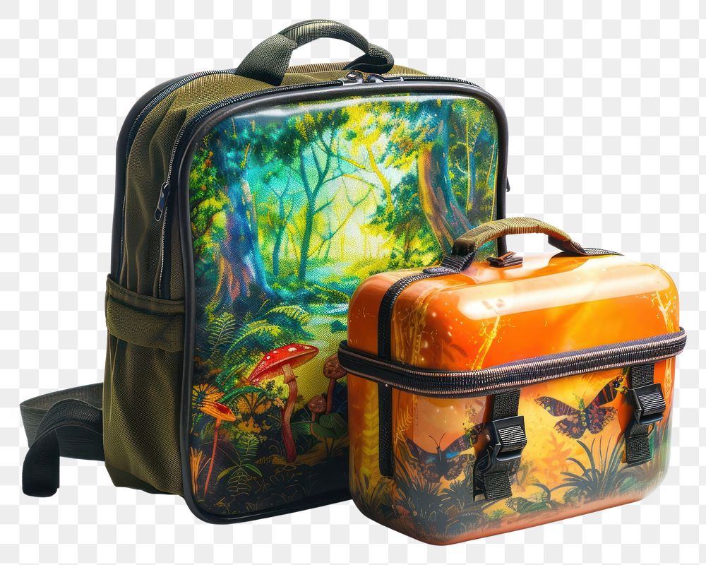 PNG Backpack and lunchbox suitcase backpack luggage.