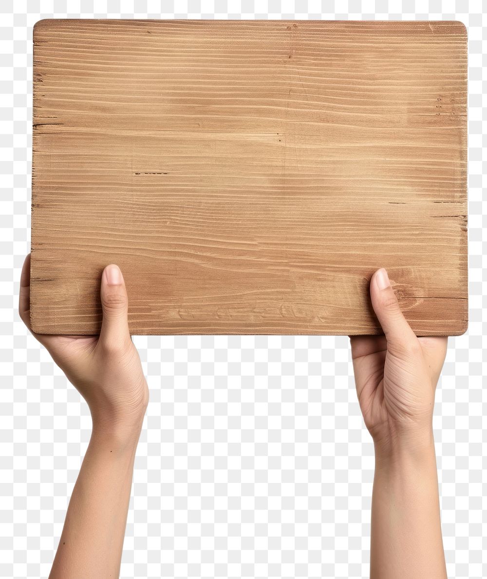PNG Hands holding board wood white background accessories.