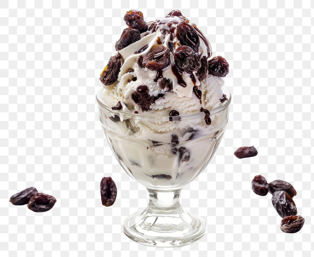 PNG Raisin Ice cream dessert sundae glass.