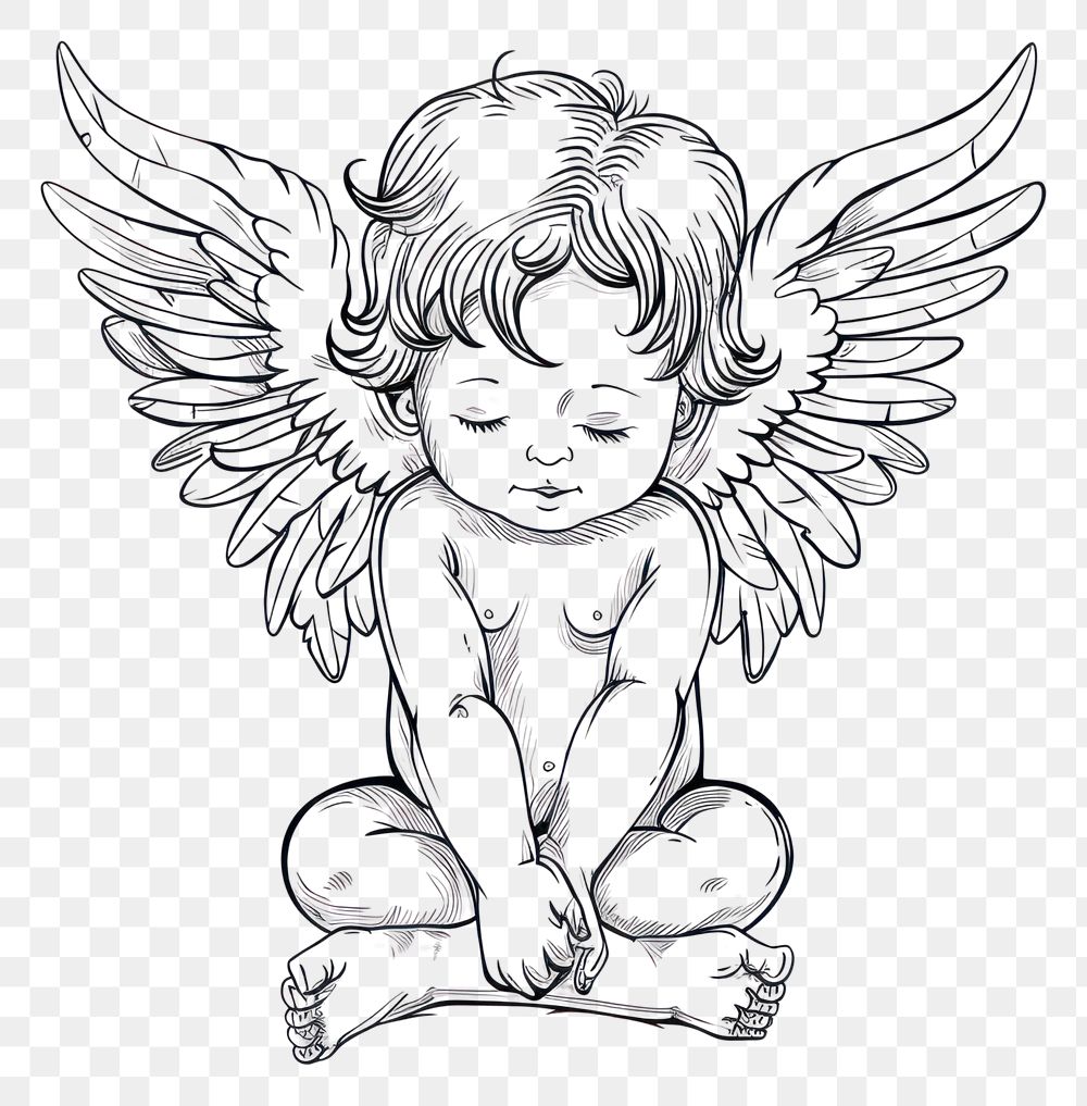 PNG Cherub doodle illustrated drawing sketch.