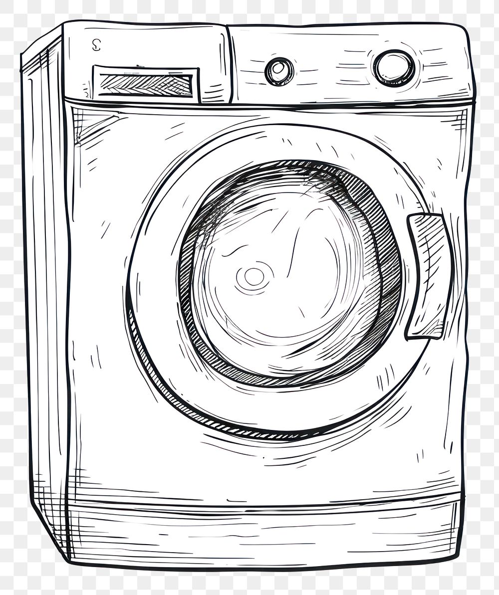 PNG Washing machine doodle appliance dryer white background.