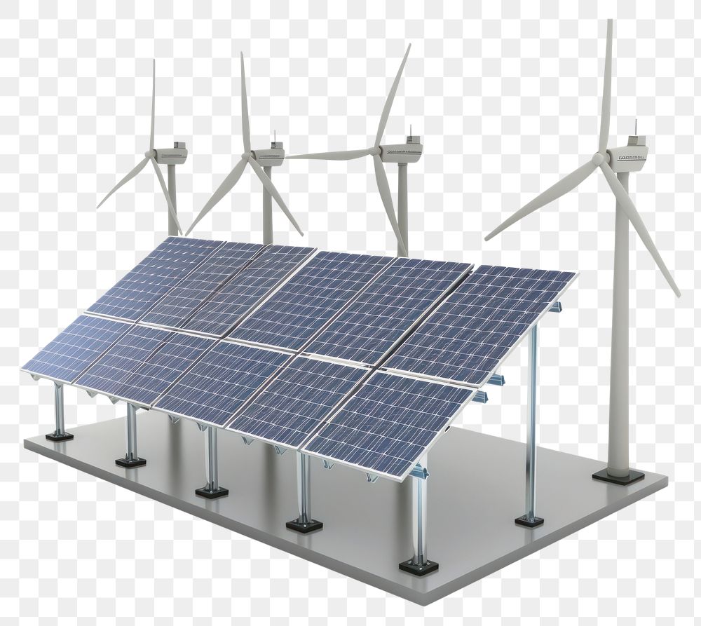 PNG Solar panel and 4 wind turbine solar panels machine engine.