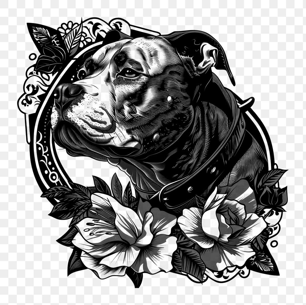 PNG Pitbull tattoo illustrated bulldog.