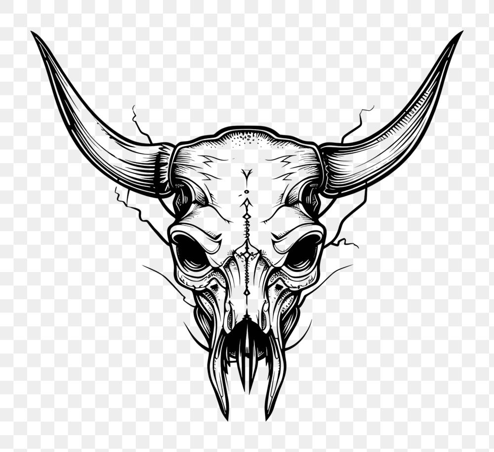 PNG Skull bull illustrated livestock longhorn.