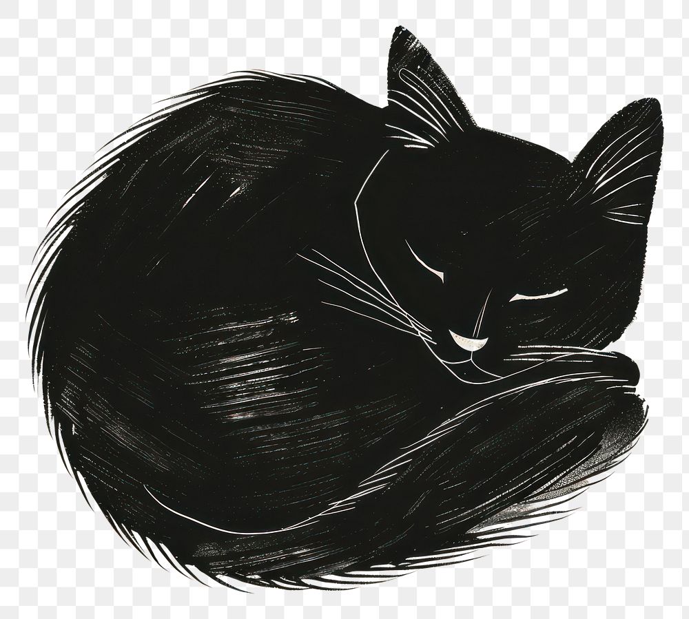 PNG Black cat sleeping sketch drawing animal