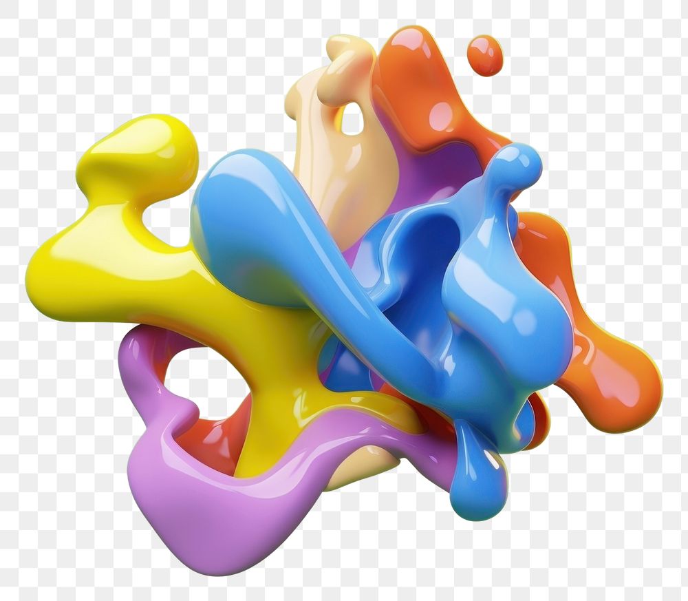 PNG 3d render of abstract fluid shape represent of basic shape balloon toy smoke pipe.