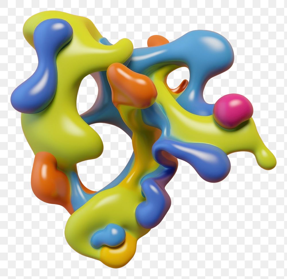 PNG 3d render of abstract fluid shape represent of basic shape balloon rattle toy.