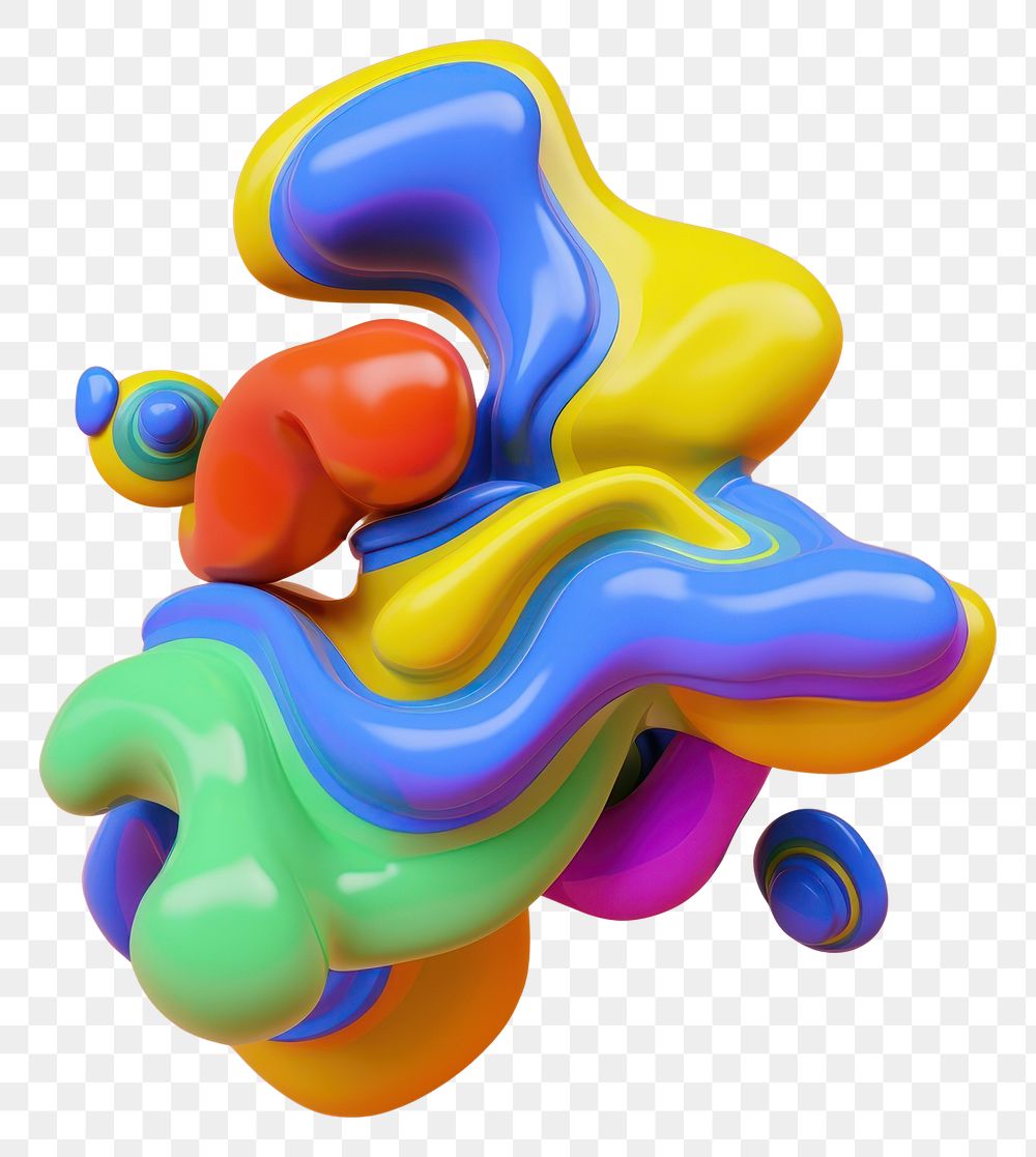 PNG 3d render of abstract fluid shape represent of basic shape graphics balloon toy.