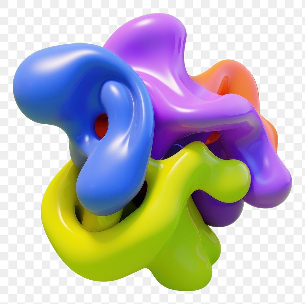PNG 3d render of abstract fluid shape represent of basic shape balloon rattle toy.