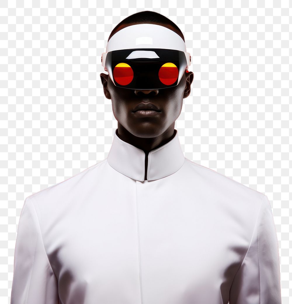 PNG  Fashion photography representing of futuristic cybernatic man accessories accessory