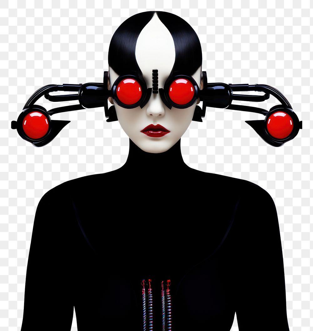 PNG  Fashion photography representing of futuristic cybernatic accessories accessory goggles.